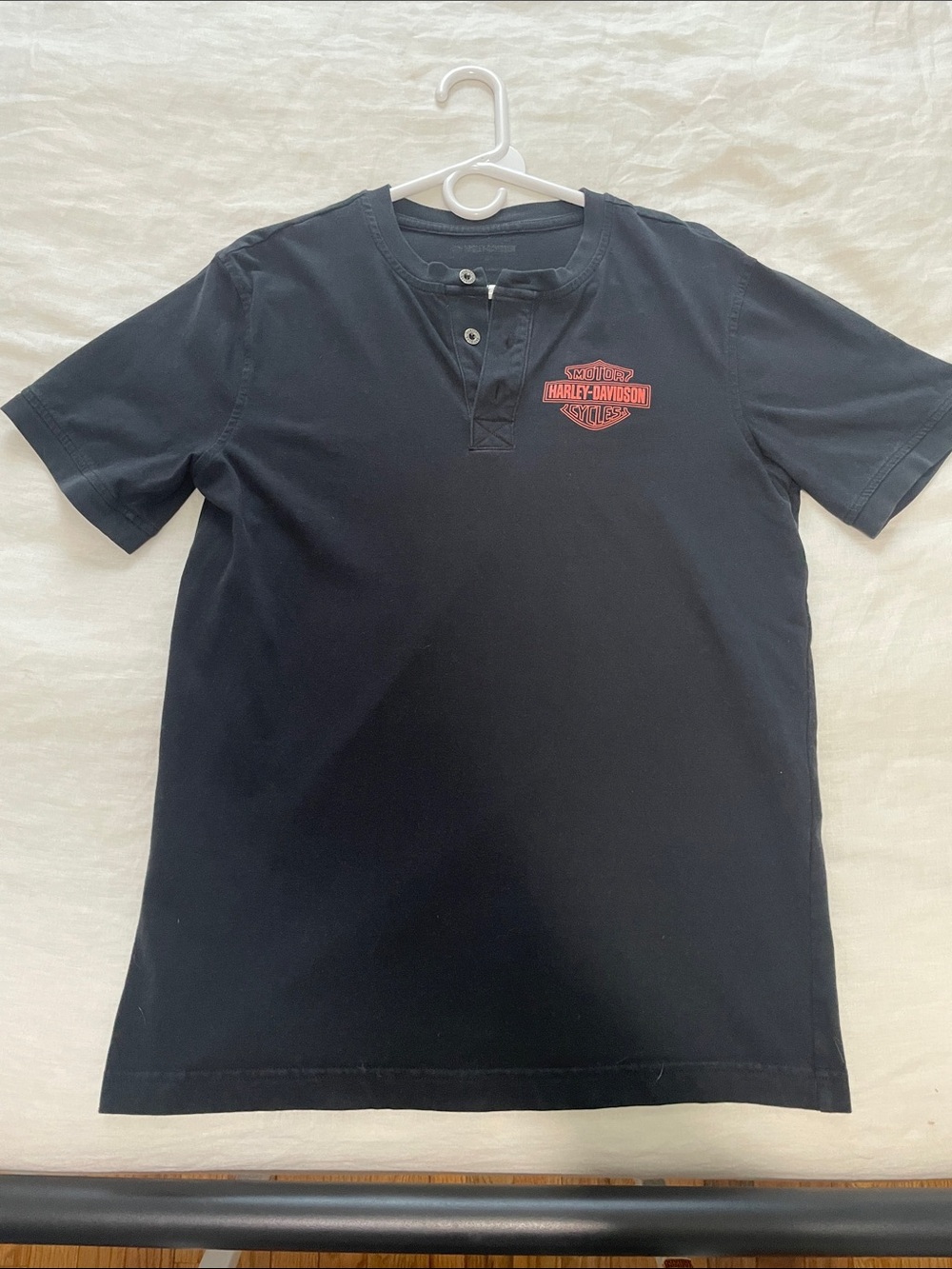 Harley-Davidson Black Short-Sleeve Henley with Red Logo